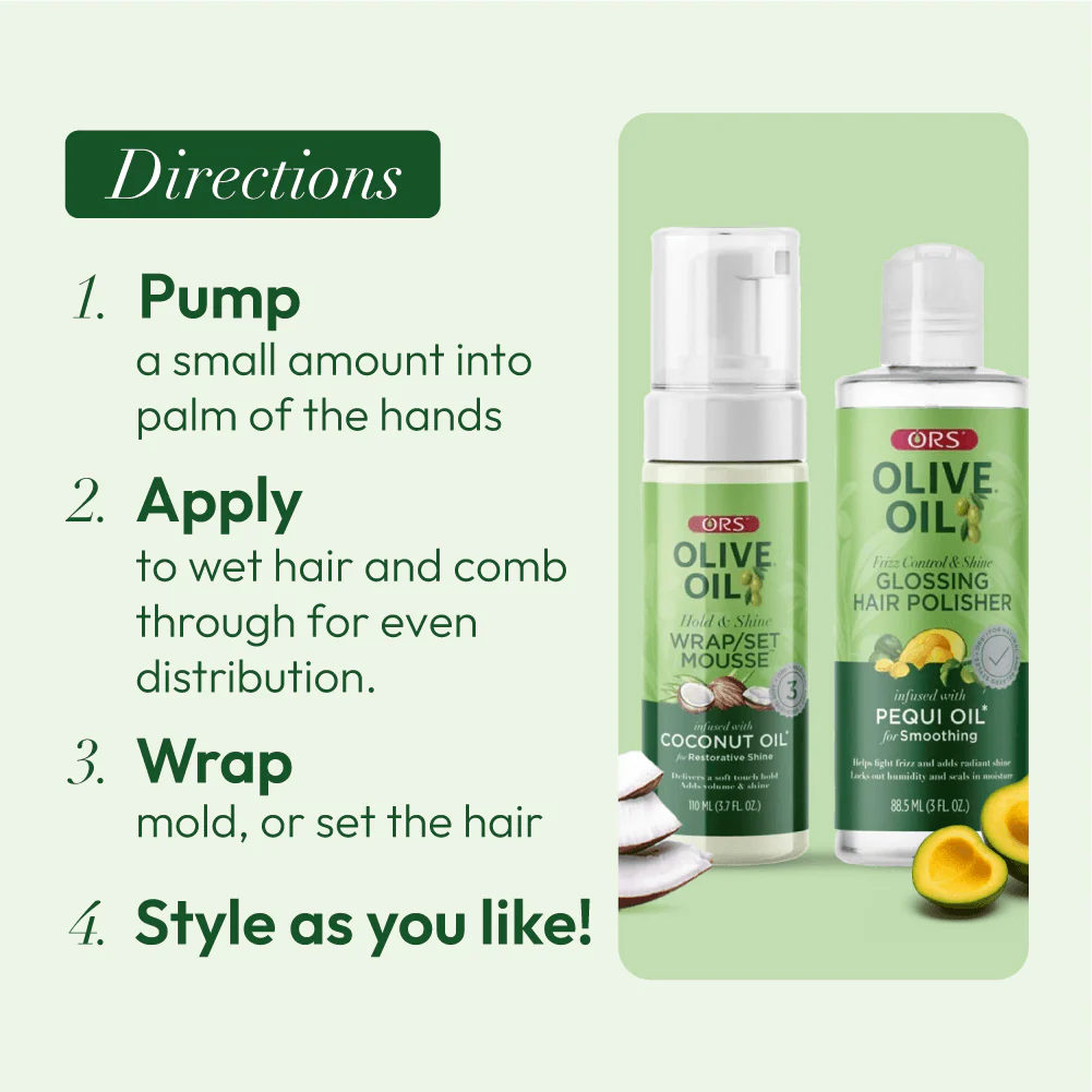 ORS Olive Oil Hair Polisher & Wrap Set Mousse for Smoothing & Restorative Shine 2-Piece Set - Image 10