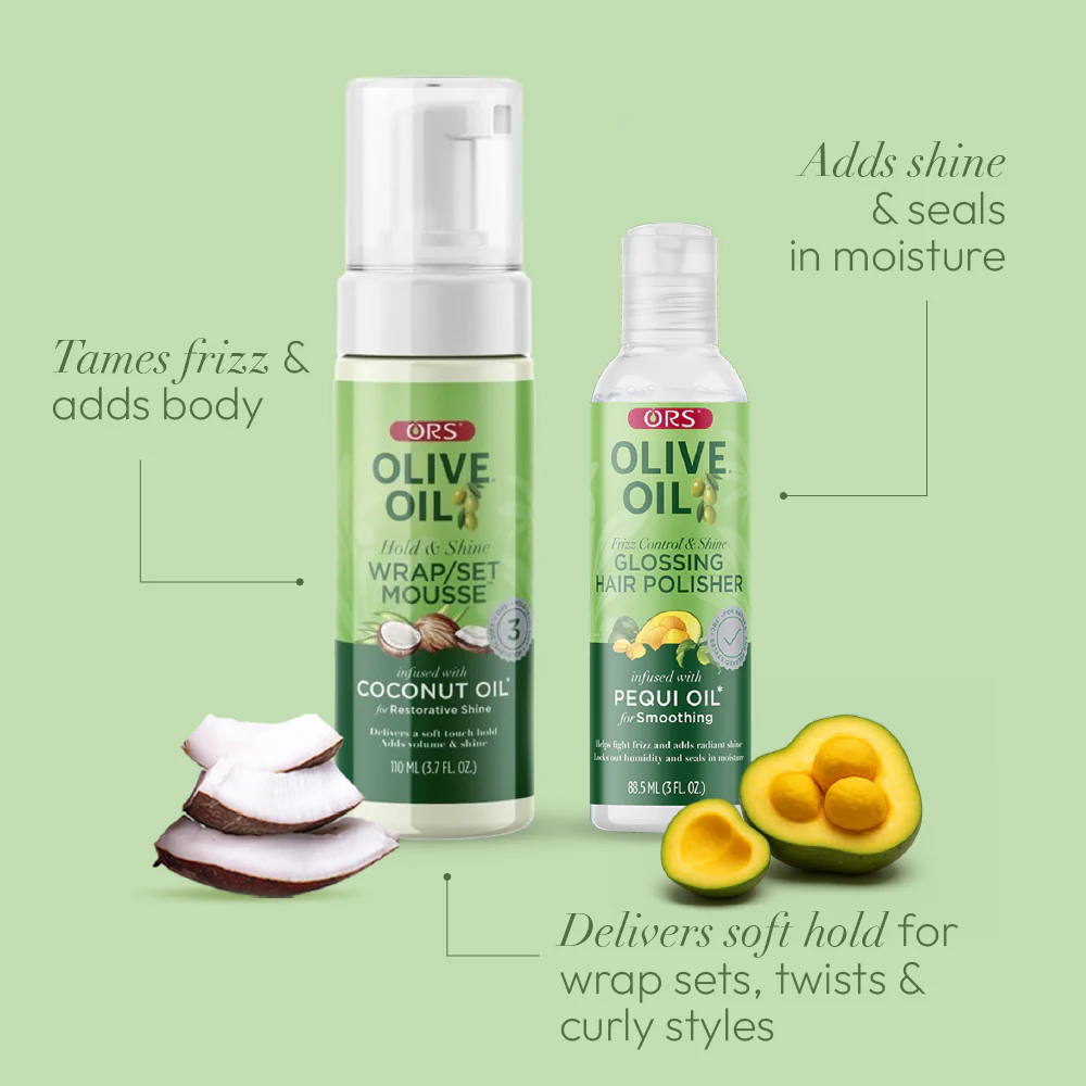ORS Olive Oil Hair Polisher & Wrap Set Mousse for Smoothing & Restorative Shine 2-Piece Set - Image 3