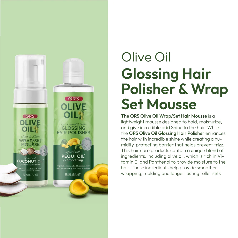 ORS Olive Oil Hair Polisher & Wrap Set Mousse for Smoothing & Restorative Shine 2-Piece Set - Image 4