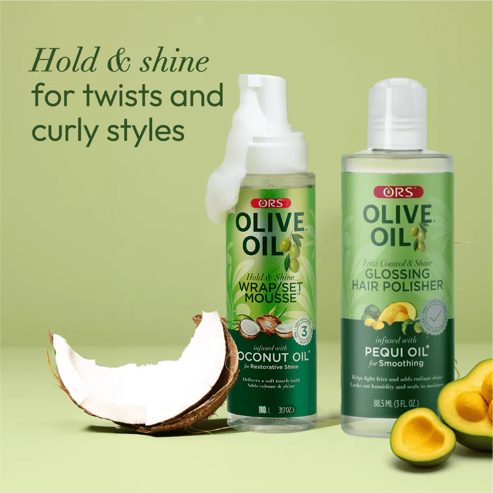 ORS Olive Oil Hair Polisher & Wrap Set Mousse for Smoothing & Restorative Shine 2-Piece Set - Image 6